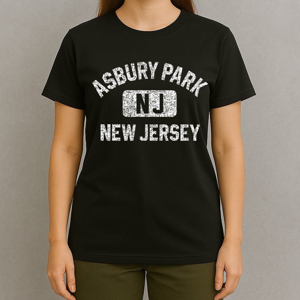 Asbury Park NJ New Jersey Gym Style Distressed White Print T-Shirt