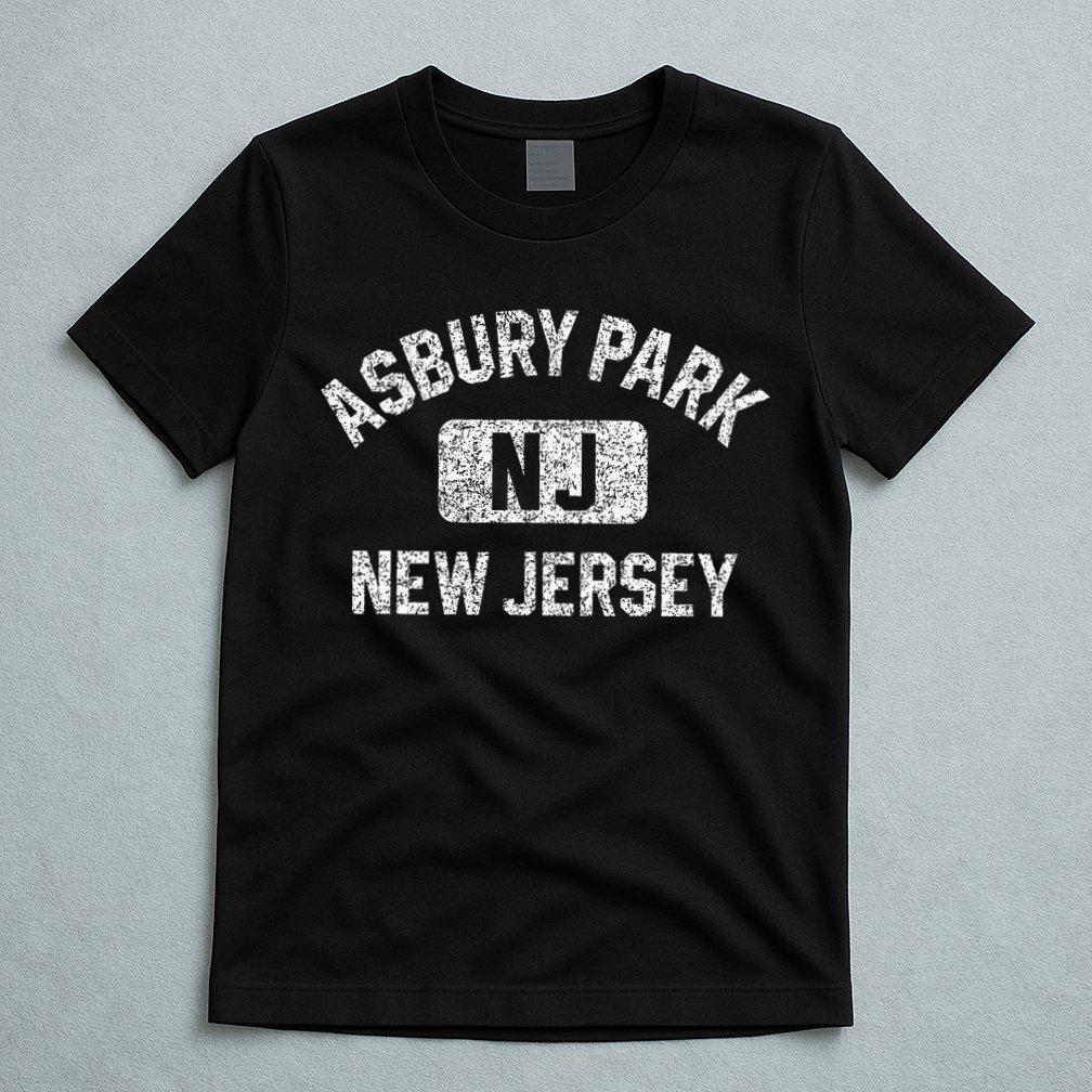 Asbury Park NJ New Jersey Gym Style Distressed White Print T-Shirt