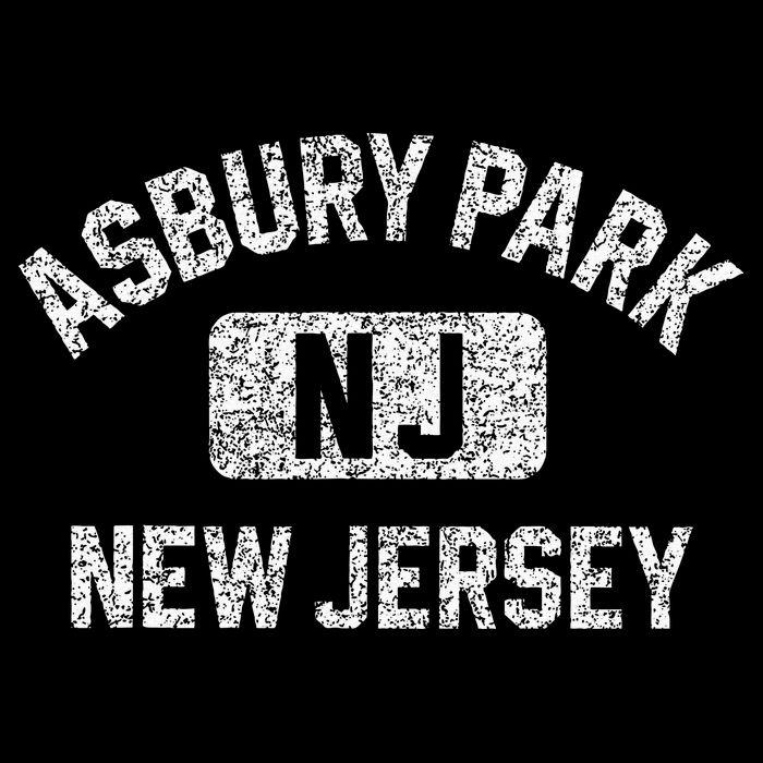 Asbury Park NJ New Jersey Gym Style Distressed White Print Button
