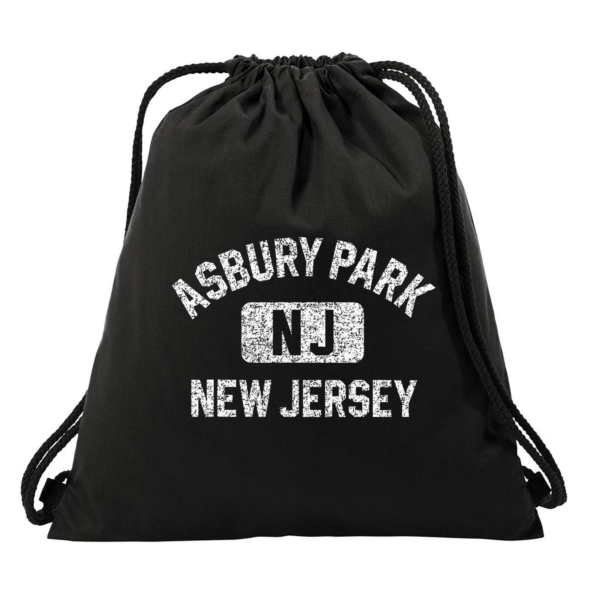 Asbury Park NJ New Jersey Gym Style Distressed White Print Drawstring Bag