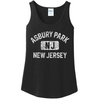 Asbury Park NJ New Jersey Gym Style Distressed White Print Ladies Essential Tank