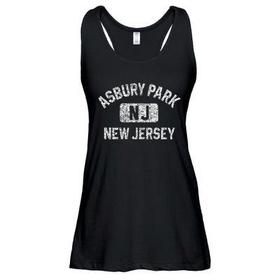 Asbury Park NJ New Jersey Gym Style Distressed White Print Ladies Essential Flowy Tank