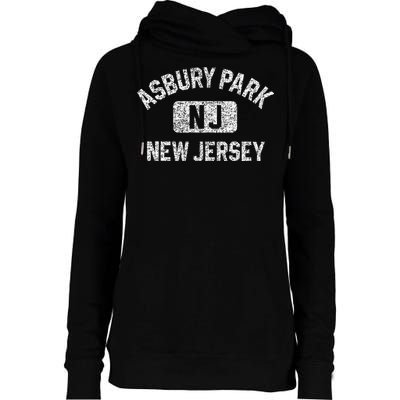 Asbury Park NJ New Jersey Gym Style Distressed White Print Womens Funnel Neck Pullover Hood