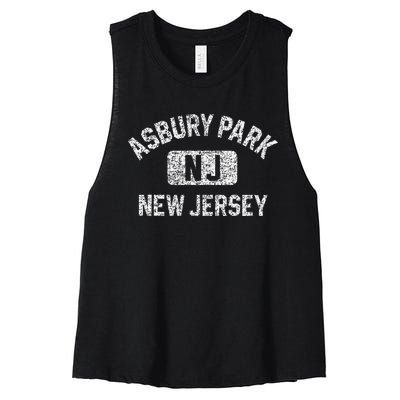 Asbury Park NJ New Jersey Gym Style Distressed White Print Women's Racerback Cropped Tank