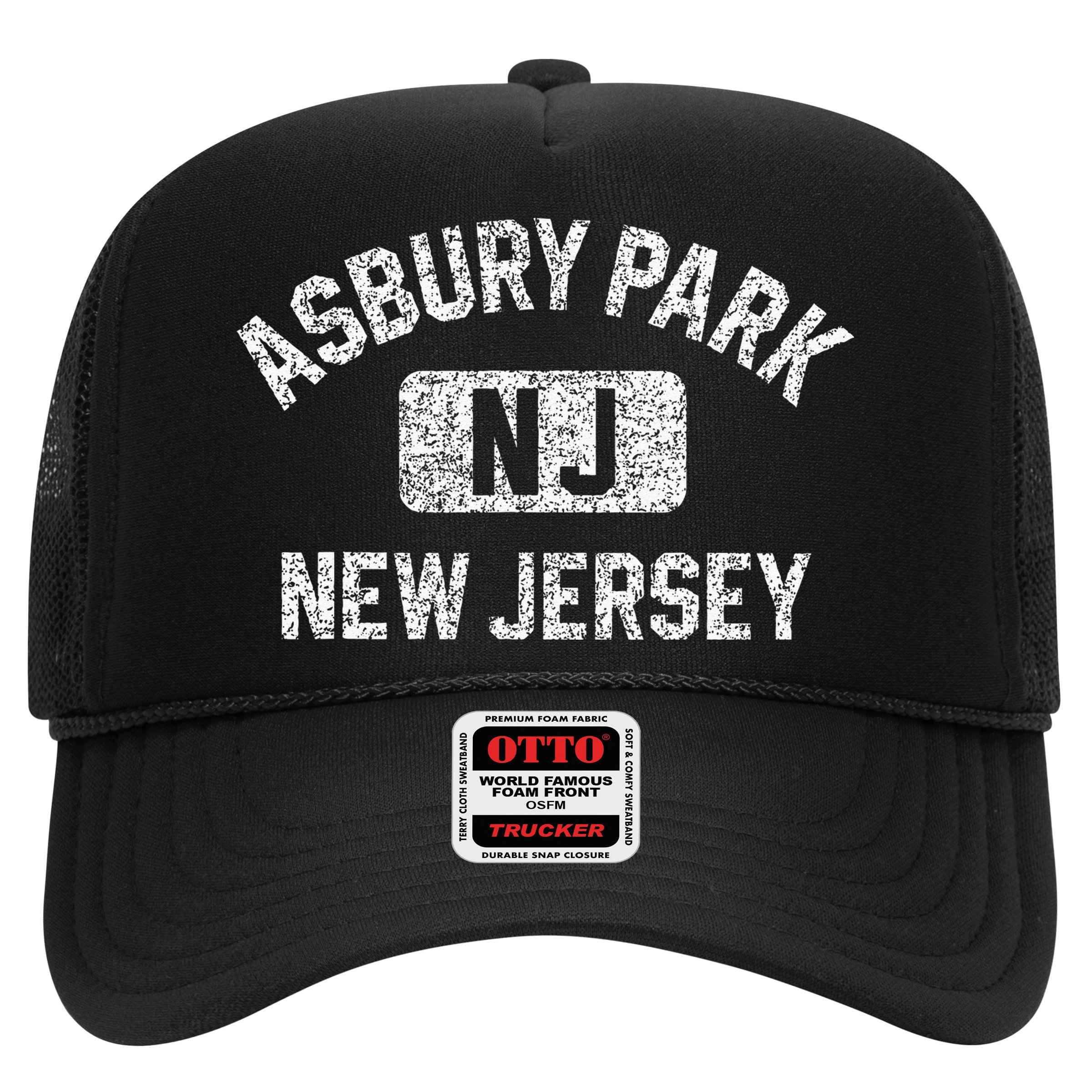 Asbury Park NJ New Jersey Gym Style Distressed White Print Hat