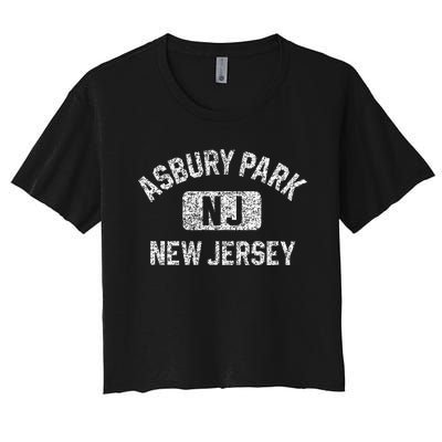 Asbury Park NJ New Jersey Gym Style Distressed White Print Women's Crop Top Tee