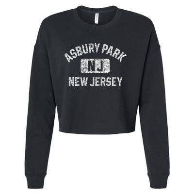 Asbury Park NJ New Jersey Gym Style Distressed White Print Cropped Pullover Crew