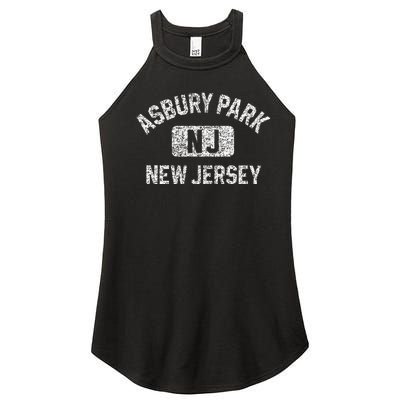 Asbury Park NJ New Jersey Gym Style Distressed White Print Women's Perfect Tri Rocker Tank