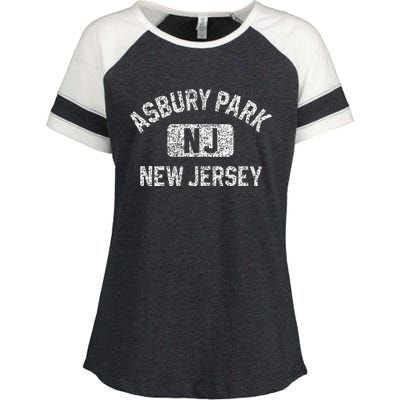 Asbury Park NJ New Jersey Gym Style Distressed White Print Enza Ladies Jersey Colorblock Tee