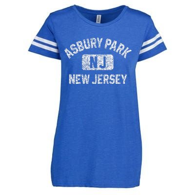 Asbury Park NJ New Jersey Gym Style Distressed White Print Enza Ladies Jersey Football T-Shirt