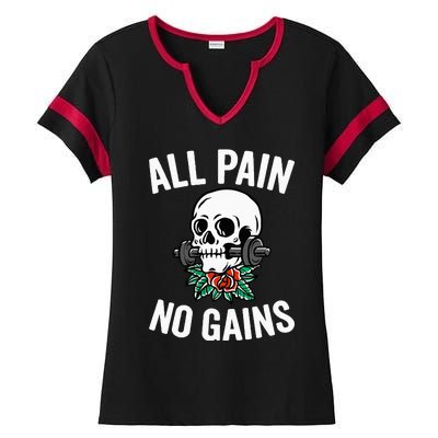 All Pain No Gains Gym Fitness Workout Bodybuilding Ladies Halftime Notch Neck Tee