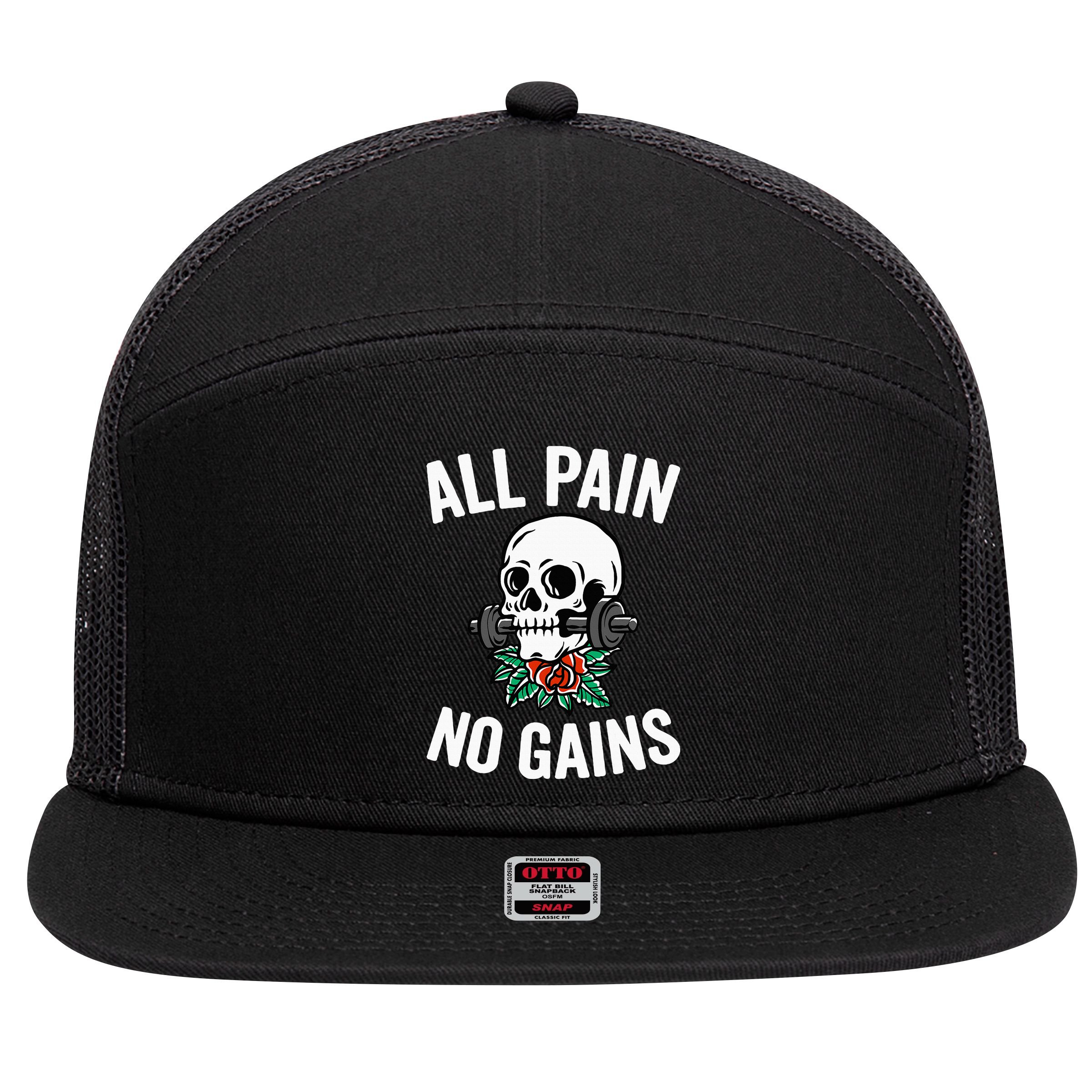 All Pain No Gains Gym Fitness Workout Bodybuilding 7 Panel Mesh Trucker Snapback Hat