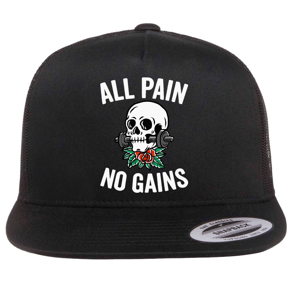 All Pain No Gains Gym Fitness Workout Bodybuilding Flat Bill Trucker Hat
