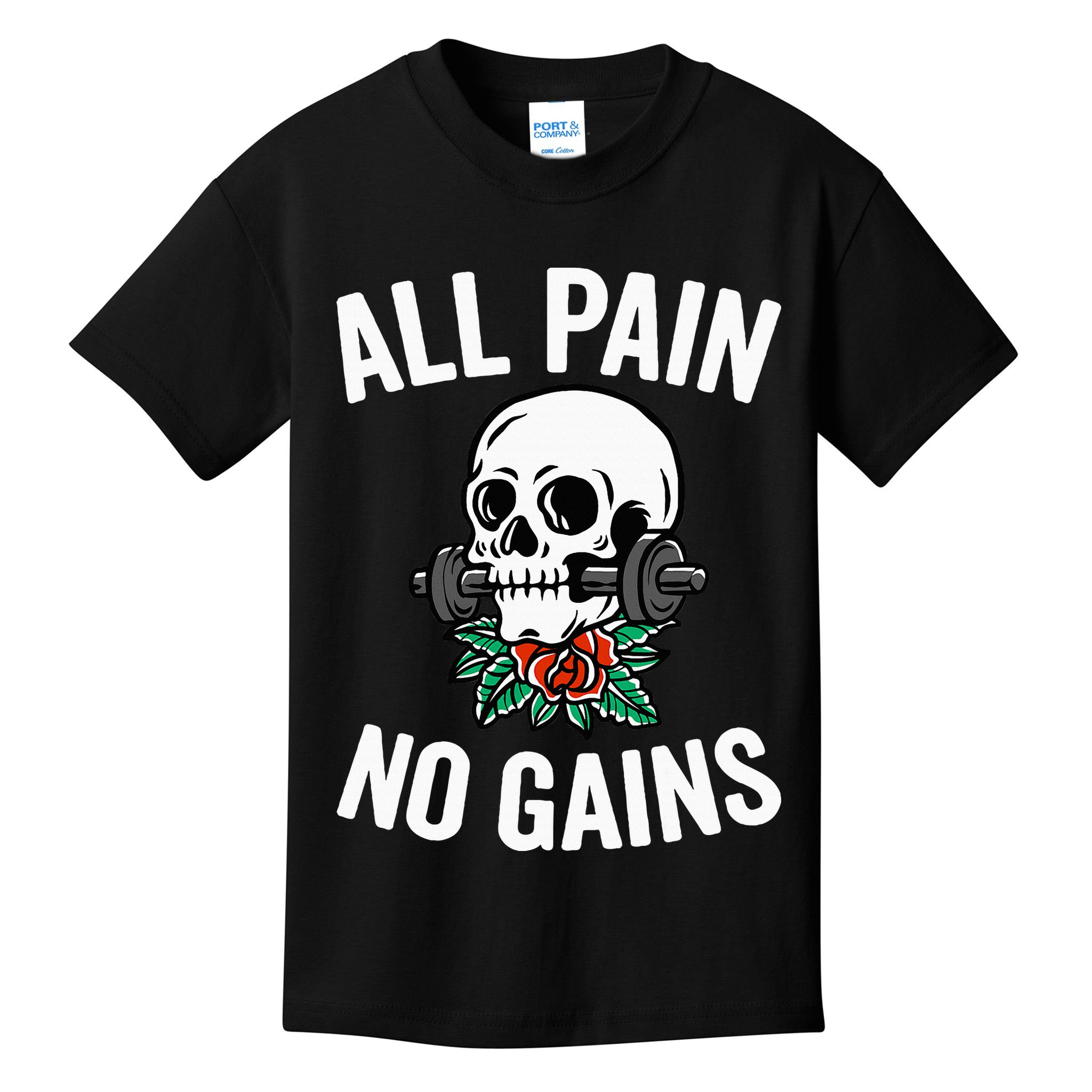 All Pain No Gains Gym Fitness Workout Bodybuilding Kids T-Shirt