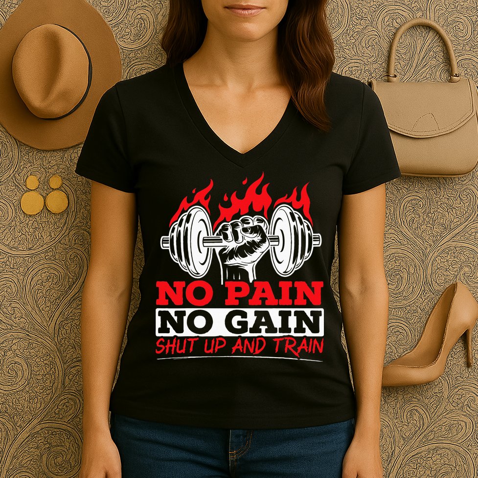 All Pain No Gains Gym Weightlifting Bodybuilding Fitness Women's V-Neck T-Shirt