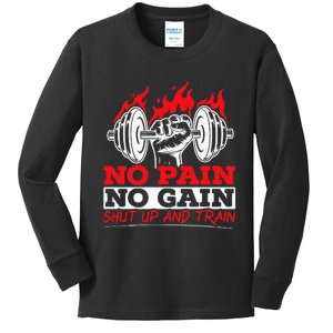 All Pain No Gains Gym Weightlifting Bodybuilding Fitness Kids Long Sleeve Shirt