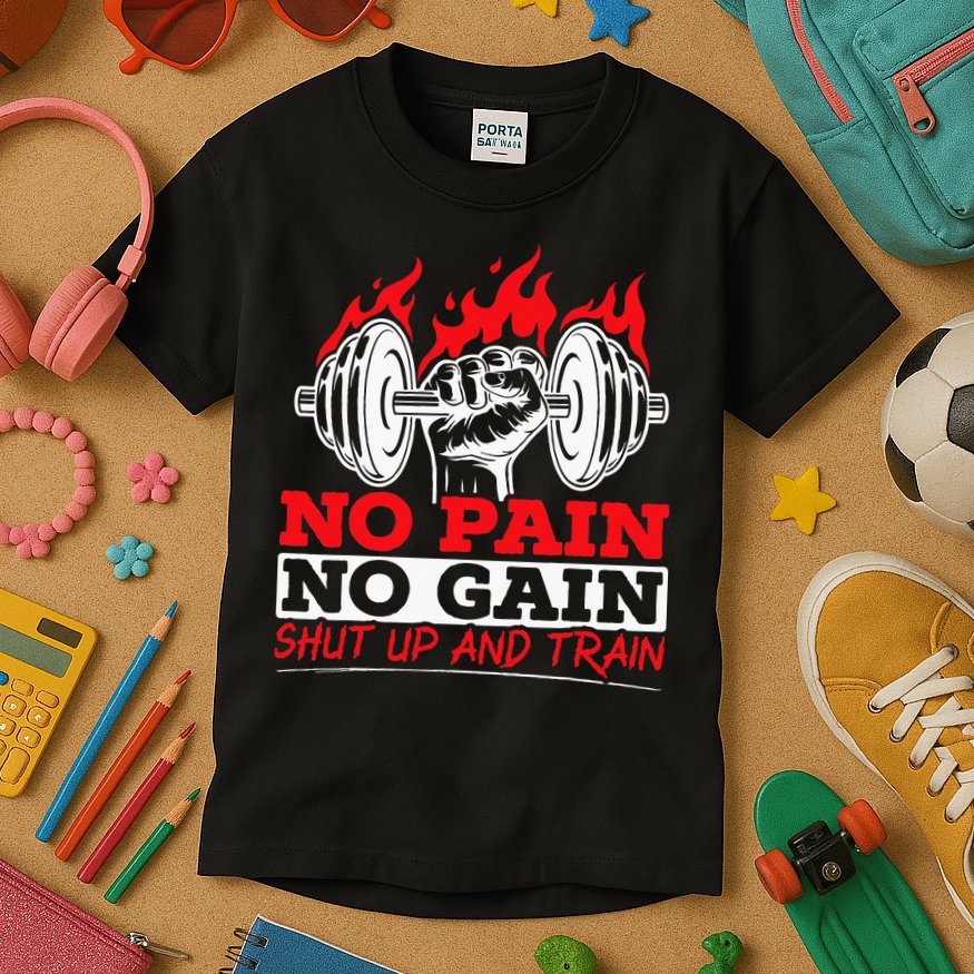 All Pain No Gains Gym Weightlifting Bodybuilding Fitness Kids T-Shirt