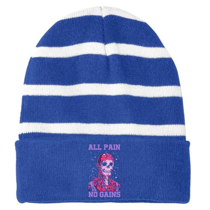 All Pain No Gains Gift Striped Beanie with Solid Band