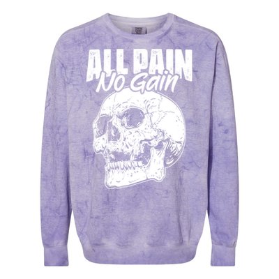 All Pain No Gains Skull Fitness Gym Slogans For Bodybuilders Gift Colorblast Crewneck Sweatshirt