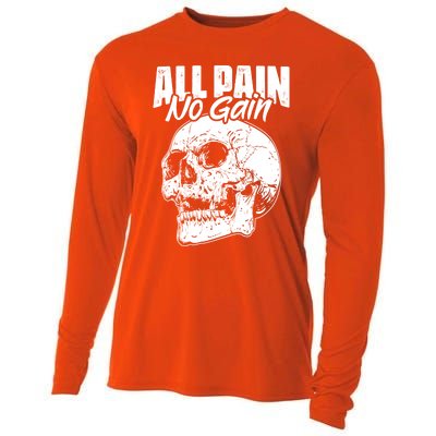 All Pain No Gains Skull Fitness Gym Slogans For Bodybuilders Gift Cooling Performance Long Sleeve Crew