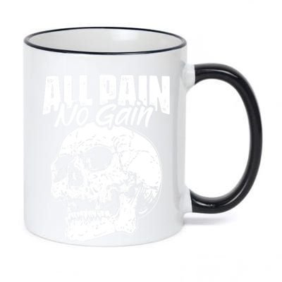 All Pain No Gains Skull Fitness Gym Slogans For Bodybuilders Gift 11oz Black Color Changing Mug