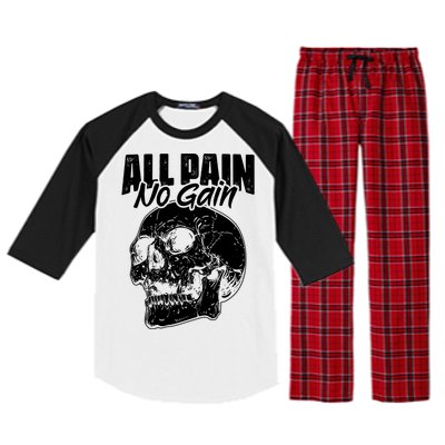 All Pain No Gains Skull Fitness Gym Slogans For Bodybuilders Gift Raglan Sleeve Pajama Set