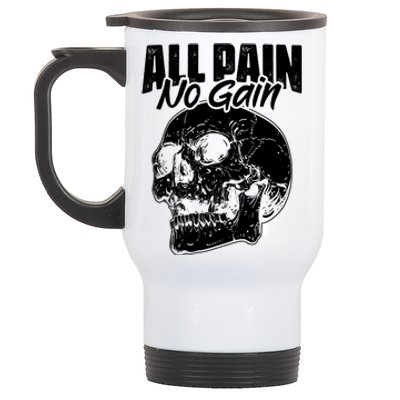 All Pain No Gains Skull Fitness Gym Slogans For Bodybuilders Gift Stainless Steel Travel Mug