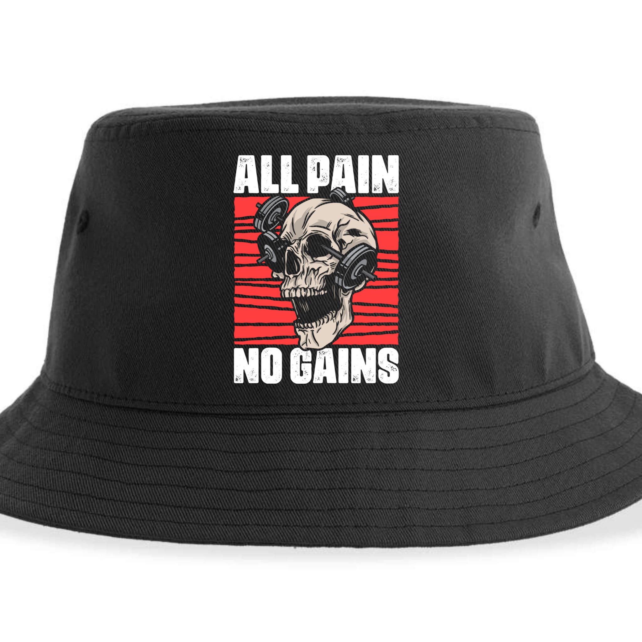 All Pain No Gains Fitness Gym Slogans For Bodybuilders Gift Sustainable Bucket Hat