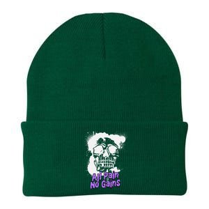 All Pain No Gains Weightlifting Powerlifting Skull Gift Knit Cap Winter Beanie