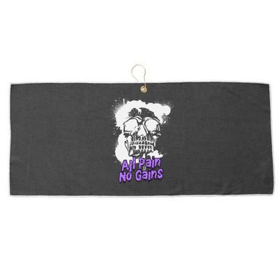 All Pain No Gains Weightlifting Powerlifting Skull Gift Large Microfiber Waffle Golf Towel