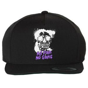 All Pain No Gains Weightlifting Powerlifting Skull Gift Wool Snapback Cap