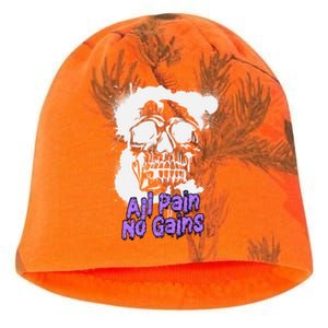 All Pain No Gains Weightlifting Powerlifting Skull Gift Kati - Camo Knit Beanie