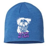 All Pain No Gains Weightlifting Powerlifting Skull Gift Sustainable Beanie