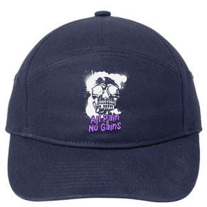 All Pain No Gains Weightlifting Powerlifting Skull Gift 7-Panel Snapback Hat