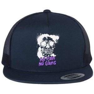 All Pain No Gains Weightlifting Powerlifting Skull Gift Flat Bill Trucker Hat