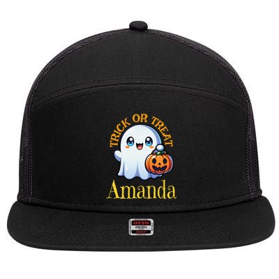 Amanda Personalized Name Cute Ghost Halloween 7 Panel Mesh Trucker Snapback Hat