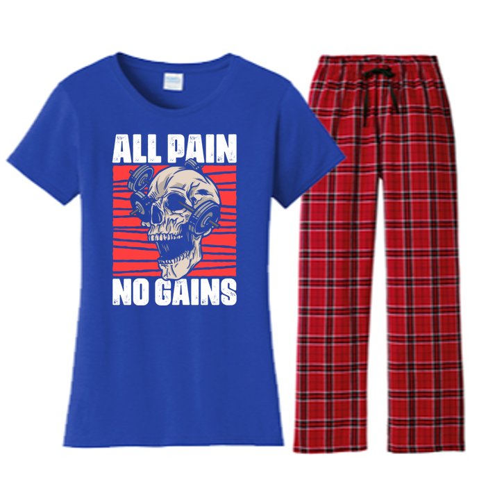 All Pain No Gains Fitness Gym Slogans For Bodybuilders Cute Gift Women's Flannel Pajama Set