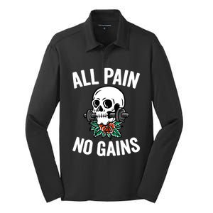 All Pain No Gains Funny Gym Fitness Workout Bodybuilding Gift Silk Touch Performance Long Sleeve Polo