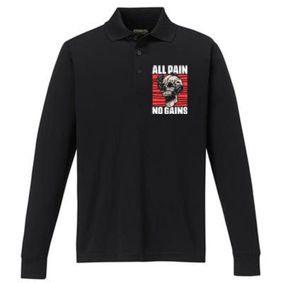 All Pain No Gains Fitness Gym Slogans For Bodybuilders Cute Gift Performance Long Sleeve Polo