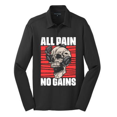 All Pain No Gains Fitness Gym Slogans For Bodybuilders Cute Gift Silk Touch Performance Long Sleeve Polo