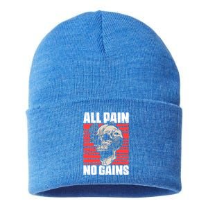 All Pain No Gains Fitness Gym Slogans For Bodybuilders Cute Gift Sustainable Knit Beanie