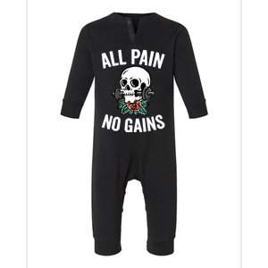 All Pain No Gains Funny Gym Fitness Workout Bodybuilding Gift Infant Fleece One Piece