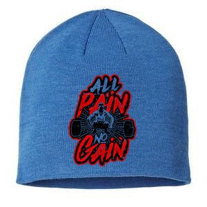 All Pain No Gain Gift Gym Workout Weight And Barbell Gift Sustainable Beanie