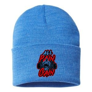 All Pain No Gain Gift Gym Workout Weight And Barbell Gift Sustainable Knit Beanie