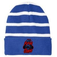 All Pain No Gain Gift Gym Workout Weight And Barbell Gift Striped Beanie with Solid Band