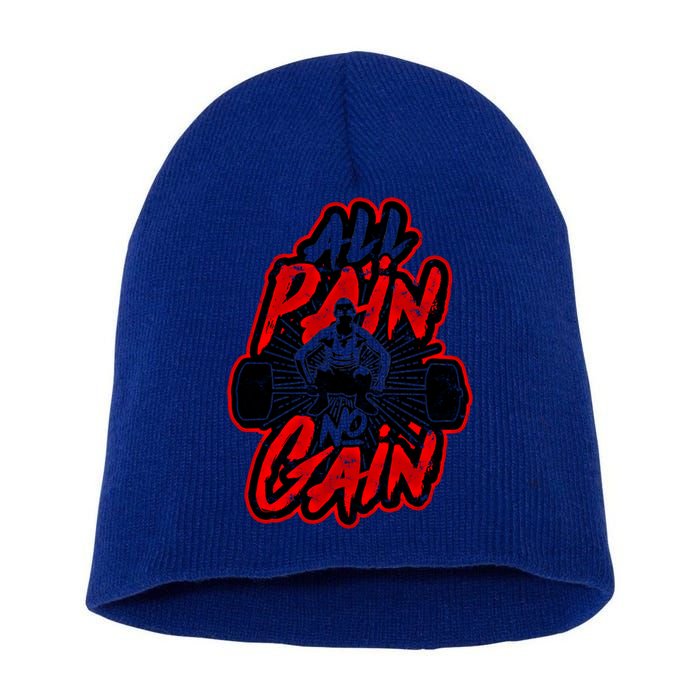 All Pain No Gain Gift Gym Workout Weight And Barbell Gift Short Acrylic Beanie