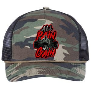 All Pain No Gain Gift Gym Workout Weight And Barbell Gift Retro Rope Trucker Hat Cap