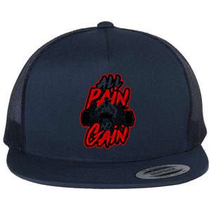 All Pain No Gain Gift Gym Workout Weight And Barbell Gift Flat Bill Trucker Hat