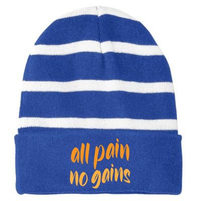 All Pain No Gain Exercise Workout Gym Weightlifting Fitness Cool Gift Striped Beanie with Solid Band