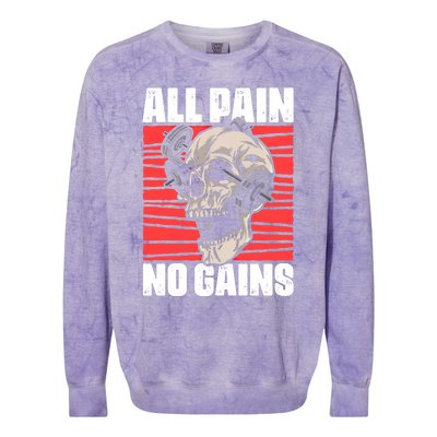 All Pain No Gains Fitness Gym Slogans For Bodybuilders Gift Colorblast Crewneck Sweatshirt